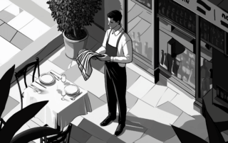 a waiter and his scarf to show the origins of the zeigarnik effect